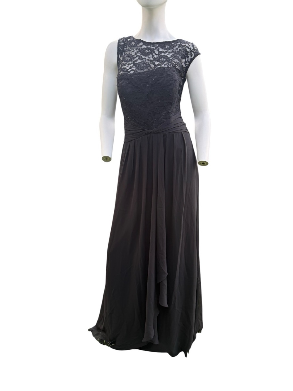 Black Lace Bodice Maxi Dress with Draped Waist